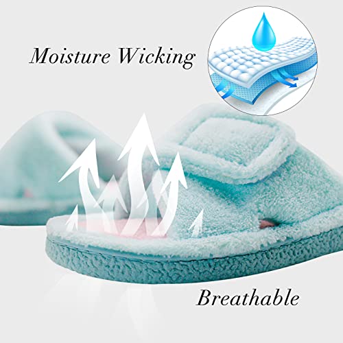 Magtoe Adjustable House Slippers For Women Open Toe Soft Coral Velvet,Comfortable Indoor Slip On Slides Sandals Memory Foam Lady Home Shoes For Bedroom Spa Living Room , All Seasons, 1 Pair, Aqua Pink, Large Size (9-10) #TOP2