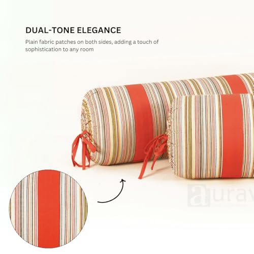 Image of AURAVE Woven Cotton 144 TC Bolster Cover with Drawstring Closure, Set of 2, Soft Breathable Durable Machine Washable for Sofa Bed & Home Decor, 15 inchx30 inch, Peach | Cover Only