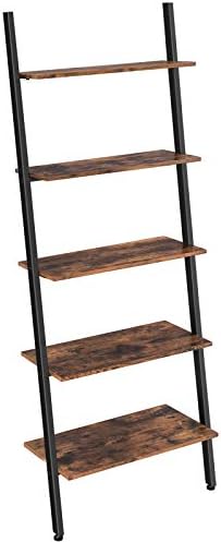 VASAGLE ALINRU Ladder Shelf Leaning Shelf, 5-Tier Bookshelf Rack, for Living Room Kitchen Office, Stable Steel, Industrial, Rustic Brown and Black ULLS46BX