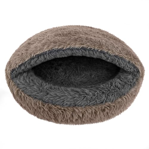 Hundebett Katzenschlafsack 2in1 - Kuschelhöhle & Schlafsack für Hunde und Katzen - Shaggy Fell außen, Sherpa innen - Durschmesser 80 cm - Anti-Slip Unterseite - Made in Poland - Größe XL Beige