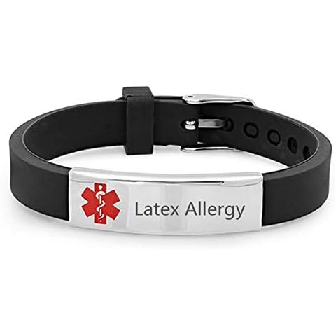 Sunling Custom Adjustable Silicon Medical Alert Food Allergy Awareness Bracelet for Women Men Kids,Free Engraving,Daily Life Emergency Saver for Son,Daughter,Parents Cover