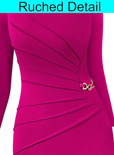 Image of VFSHOW Womens Elegant Ruched Pleated Work Business Office Cocktail Party Bodycon Pencil Sheath Dress