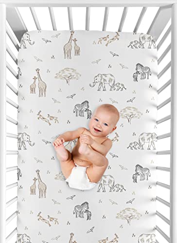 Sweet Jojo Designs Jungle Safari Animals Boy Girl Fitted Crib Sheet Baby Toddler Nursery Brown Taupe Black And White Gender Neutral Animal Elephant Giraffe Wildlife Adventure Zebra Elephants Serengeti #TOP3