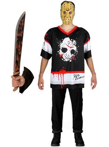 Photo de Funidelia | Déguisement de Jason Vendredi 13 hockey avec machette pour homme Friday the 13th - Déguisement pour Adultes et accessoires pour Halloween, carnaval et fêtes. - Taille L