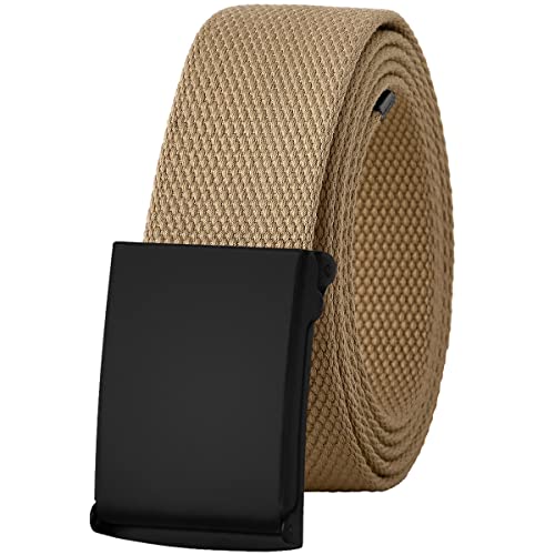 Falari Canvas Web Belt Fully Adjustable Cut to Fit Golf Belt Flip Top Black Buckle - Beige
