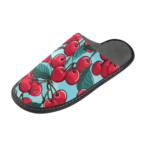 Cherry Leaves Fuzzy Slippers Soft Home Bedroom Slippers for Women Men House Shoes