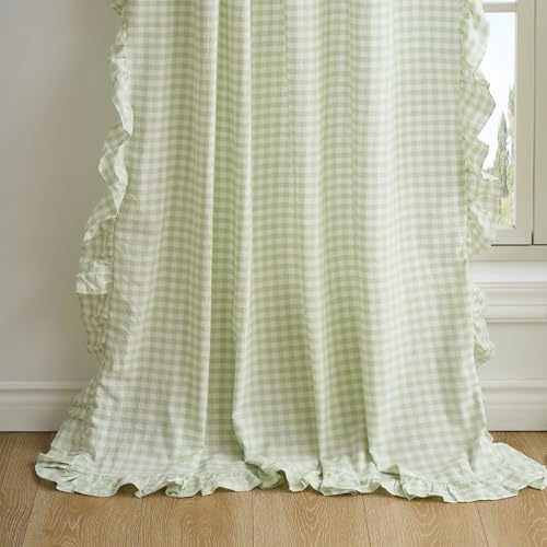 K MASANIJI Pile Green Plaid Gingham Ruffle Curtains 2 Panels W52”xH90 by K MASANIJI - Used condition - Image 8