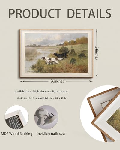 KISSFOX Vintage Framed Wall Art Dogs In Field Canvas Wall Art Nature Country Farmhouse Landscape Art Prints Artwork For Living Room Bedroom Bathroom Kitchen 24x36inch - Image 6