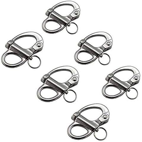 ROARINGWILD 6Pack Snap Shackle Quick Release Bail Rigging Sailing Boat Marine Part Depot Stainless Steel Swivel Eye Snap Shackle (35mm) Cover