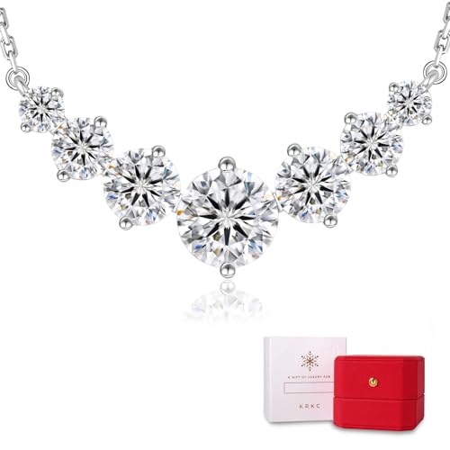 KRKC Valentine's Day Gift for Women, Moissanite Pendant Necklace, 5CT Lab Created Diamond Necklace, VVS1 Clarity D Color, Adjustable S925 Sterling Silver Chain 14K White Gold Plated, Birthda