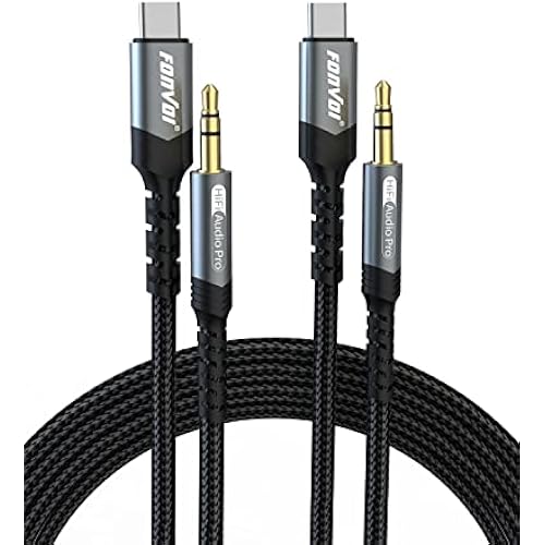 USB C to 3.5mm Audio Aux Cable,Type C Adapter to 3.5mm Headphone Stereo Cord Car Compatible with:Android/iPhone15/Samsung Galaxy Note iPad Pro Google Pixel and More… (8FT/2Park)