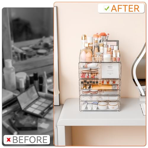 Yieach Acrylic Make up Organizers for Counter,Desk and Vanity,4 Pack Stackable Bathroom Counter Organizer with Drawers,Large Clear Makeup Organizers and Storage for Skincare,Cosmetic,Beauty Products