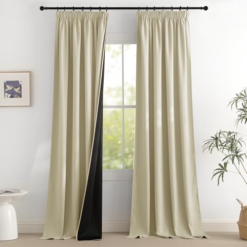 PONY DANCE Cortinas Salon Opacas 2 Piezas,Cortinas Blackout Termicas Aislantes para Dormotorio/Cocina con Ganchos para Riel,140x245cm,Beige Claro