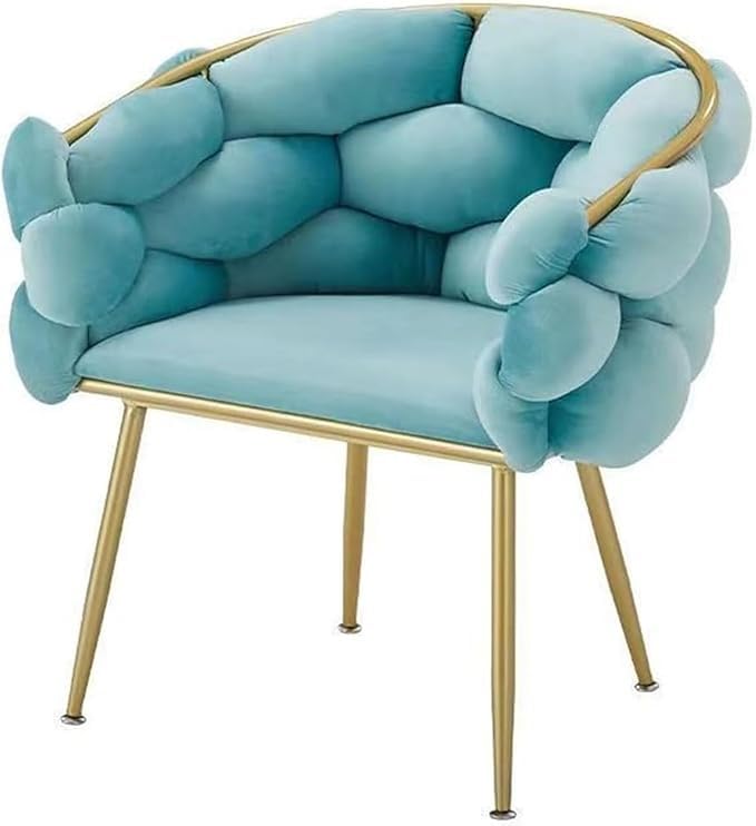 Silla Decorativa for Dormitorio, Terciopelo Esponjoso, Silla de Maquillaje Moderna Lujo con Patas Metal Dorado, Ideal for Sala Estar, tocador y cafetería(Blue)