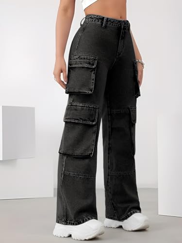 Image of CHKOKKO Women High Rise Denim Solid Regular Fit Jeans