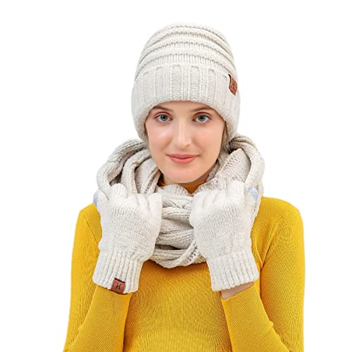 Maylisacc Scarf And Gloves Set For Women, Warm Beanie And Scarf Sets For Women With Screen Touch Gloves, Fleece Lined Women's Hat And Gloves Set Winter For Outdoor Activities #TOP1