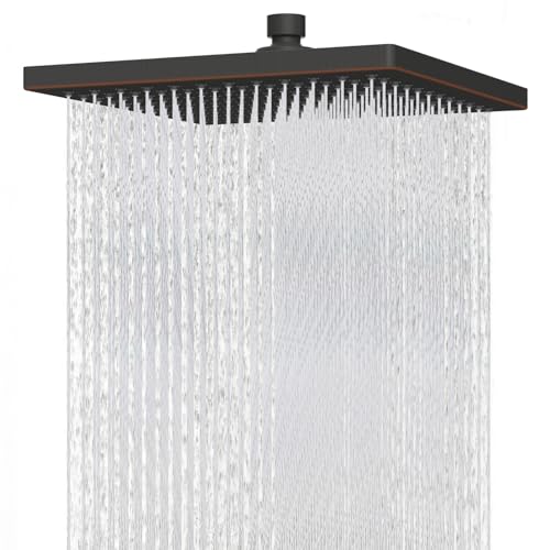 Hibbent cUCPC Certified Thickness Metal Rain Shower Head, 12'' High Pressure Shower Heads, Large Bathroom Shower Head with Adjustable Brass Ball Joint, Waterfall Full Body Coverage, Oil Rubb