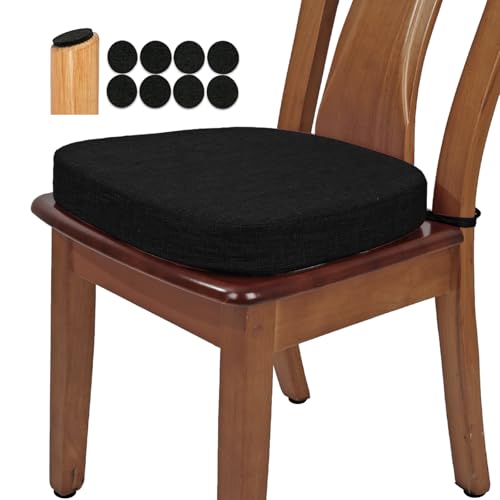 BUYUE Thickened 2.5" Friendly Woven Fabric Dining Chair Cushion, U-Shape High Density Foam Comfortable Chair Pad for Kitchen, Slip Resistant Indoor Seat Cushion (1 Piece, Black)