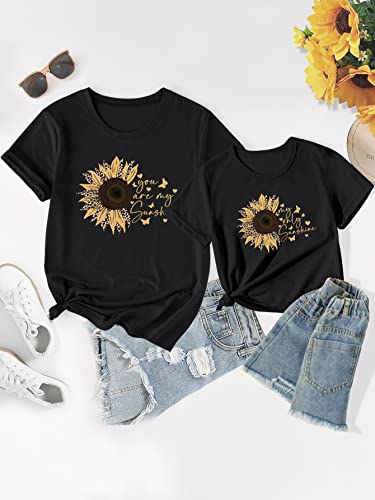 Floerns Girls Graphic Print Tee Crew Neck Short Sleeve Casual T Shirt Black 10Y #TOP3