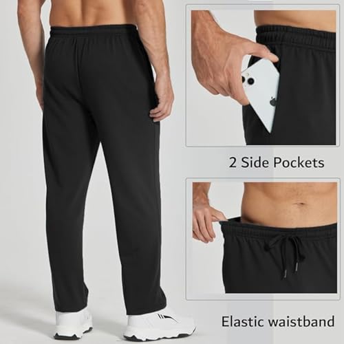 Mens Sweatpants Fleece Open Bottom Straight Leg Trousers Baggy Lounge Running Athletic Joggers Pants with Pockets3