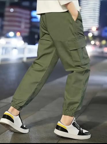 Image of Boys Cotton Regular Fit Cargo Joggers Trouser Pants with Pockets for Kids - Comfortable & Stylish Boys