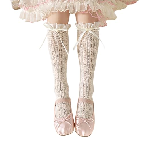 Kids Girls Princess Socks Cute Lace Bowknot Lolita Anti-Skid Socks Mid Tube Spring Summer Stockings