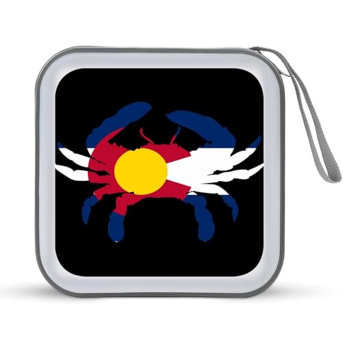 Colorado Flag Crab CD Case Plastic DVD Case Holder Wallet Disc Storage Organizer for Car Travel
