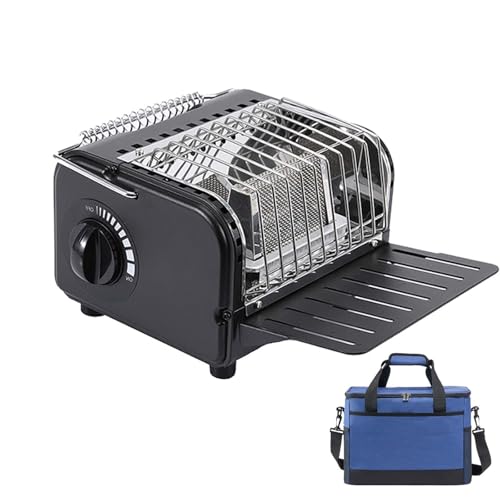3 en 1 Estufa de Gas Portatil Rejilla Termoaislante Extraíble, Estufa de Gas Butano PortáTil Con Bolsa de Almacenamiento, de Camping DiseñO,Black