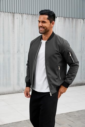QTE Jacket for Men Fashion Windproof Bomber Jackets Coat Lightweight Casual Windbreaker Zip Up with Pocket4