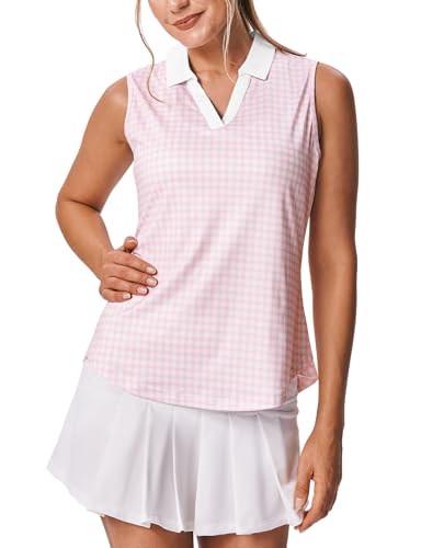 Image of BGOWATU Women's Sleeveless Golf Polo Shirts Collared V Neck Tennis Tank Tops UPF 50+ Quick Dry Lightweight