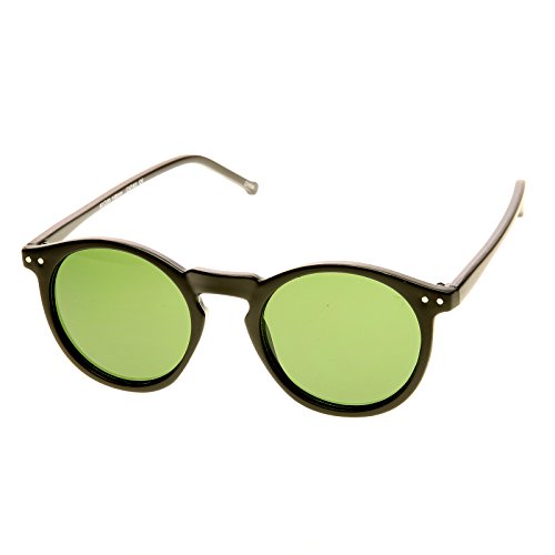 zeroUV Retro Horned Rim P3 Keyhole Round Horn Rimmed Sunglasses (Matte-Black Green)