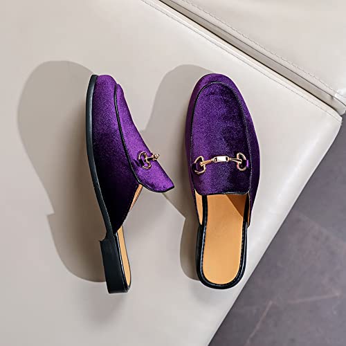 Image of FLQL Mens Shoes Luxury Velvet Gold Buckle Slip-on Penny Loafers Casual Smoking Slippers Indoor Outdoor Sandals Black Size 7-13