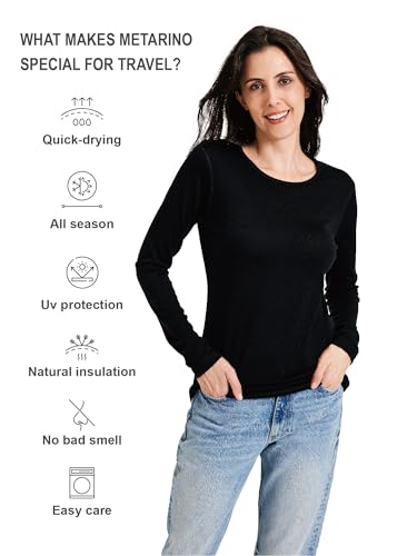 Women's 100% Merino Wool Base Layer Shirt Long Sleeve Thermal Underwear Crewneck Casual Tee Tops for Hiking Travel Skiing3