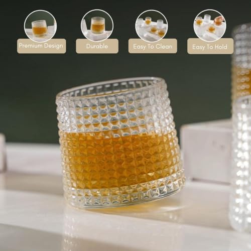 Image of Spinning Whiskey Glass with Hemispherical Base - Set of 6, 170ml Elegant Crystal Barware Gift (6, Rotating Dot)