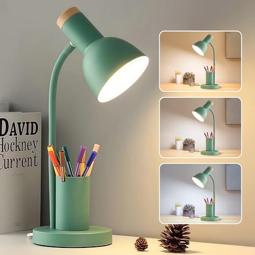 DSYHYL LED Desk Lamp for Home Office, Table Lamp with Pen Holder, 3 Color Modes Reading Light, Eye-Caring Desk Light with Gooseneck, Metal Study Lamp for Dorm Bedside Bedroom (Green Lamp) by DSYHYL - Used condition - US$16.49
