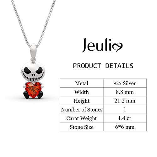 Image of Jeulia Hug Me Love Confession Skull Heart Cut Sterling Silver Necklace for Women Wife Girlfriend Engagement Wedding Anniversary or Birthday Christmas With Jewelry Box