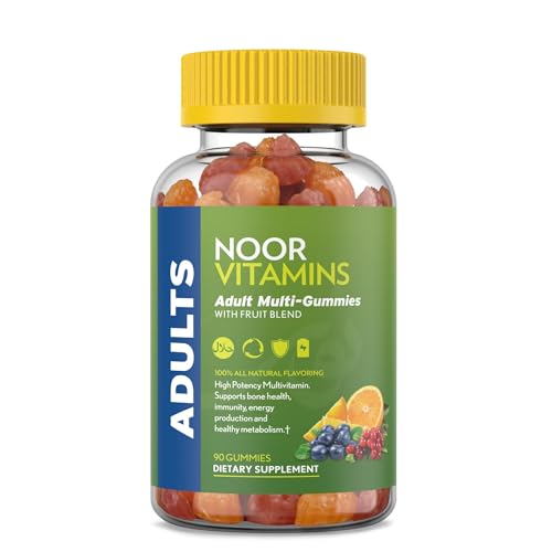Noor Vitamins Halal Adult Multivitamin Gummy with Organic Fruit Blend for Men and Women; Non-GMO Gluten Free Gelatin Free Halal Vitamins - 90 Count