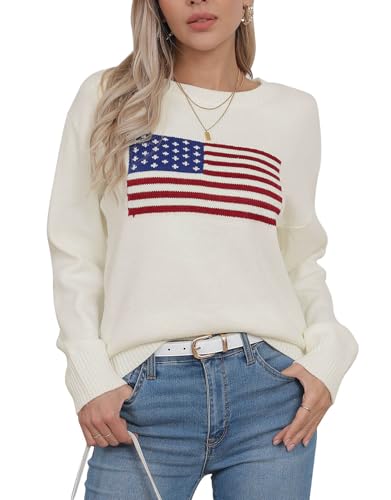 Drvitor Womens American Flag Sweater Long Sleeve...