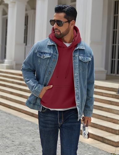 Image of COOFANDY Men Cotton Fleece Hooded Sweatshirt Casual Long Sleeve Hoodies Pullover Fashion Drawstring Hoodie with Kanga Pocket