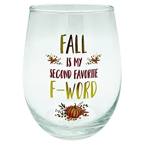 Tmd Retail Stemless Wine Glass “Fall Is My Second Favorite F Word” 22 Oz - Wine Glass Stemless -Gifts, Autumn, Harvest, Funny Drinkware, Mom, Sister, Friend - Wine Glasses Stemless For Any Occasion #TOP23