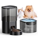 3L Automatic Cat Feeder and 2.5L Water Fountain for Drinking, 2 IN 1 Dog Food Dispenser with Timer for Dry Food, Smart App Control, Stainless Steel Bowl for Cats and Dogs, Anti-Clog Design