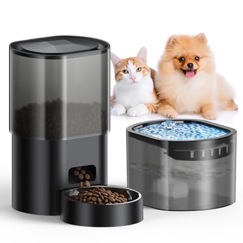 Automatic Cat Feeder and Water Fountain 5G WiFi Cat Food Dispensers, APP Remote Control, Programmable Timed Feeding,Dry Food Smart Feeder 10s Voice Recorder, 1-10 Meals/Day for Cats Small Dogs