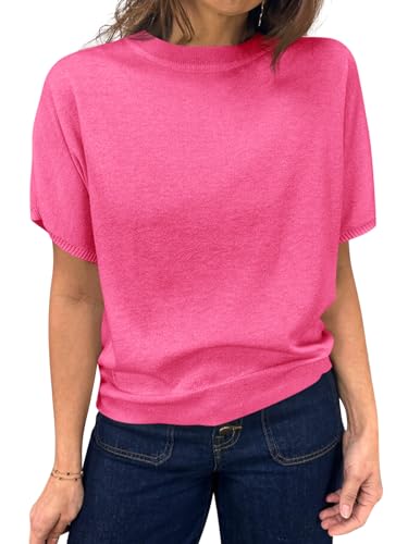 Image of Saodimallsu Women's Short Sleeve Crew Neck Knit Pullover Sweater