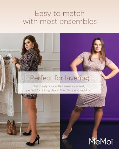 MeMoi Plus Size Curvy Control Top Tights, Comfortable and Lightweight Tummy Control Tights - Sizes 1X-7X4