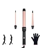 3-in-1-Lockenstab-Set – SeeCherish Hair Waver Lockenstab für Frauen mit 3 austauschbaren Keramik-Beach-Waves-Stäben, 1/2 Zoll bis 1 1/4 Zoll, schnell aufheizender Lockenwickler mit Box (Rose, Schwarz)
