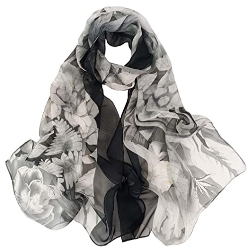 Pokeedioty Scarfs for Women Lightweight Fashion Scarves Elegant Floral Pattern Sheer Scarfs (Y-150)