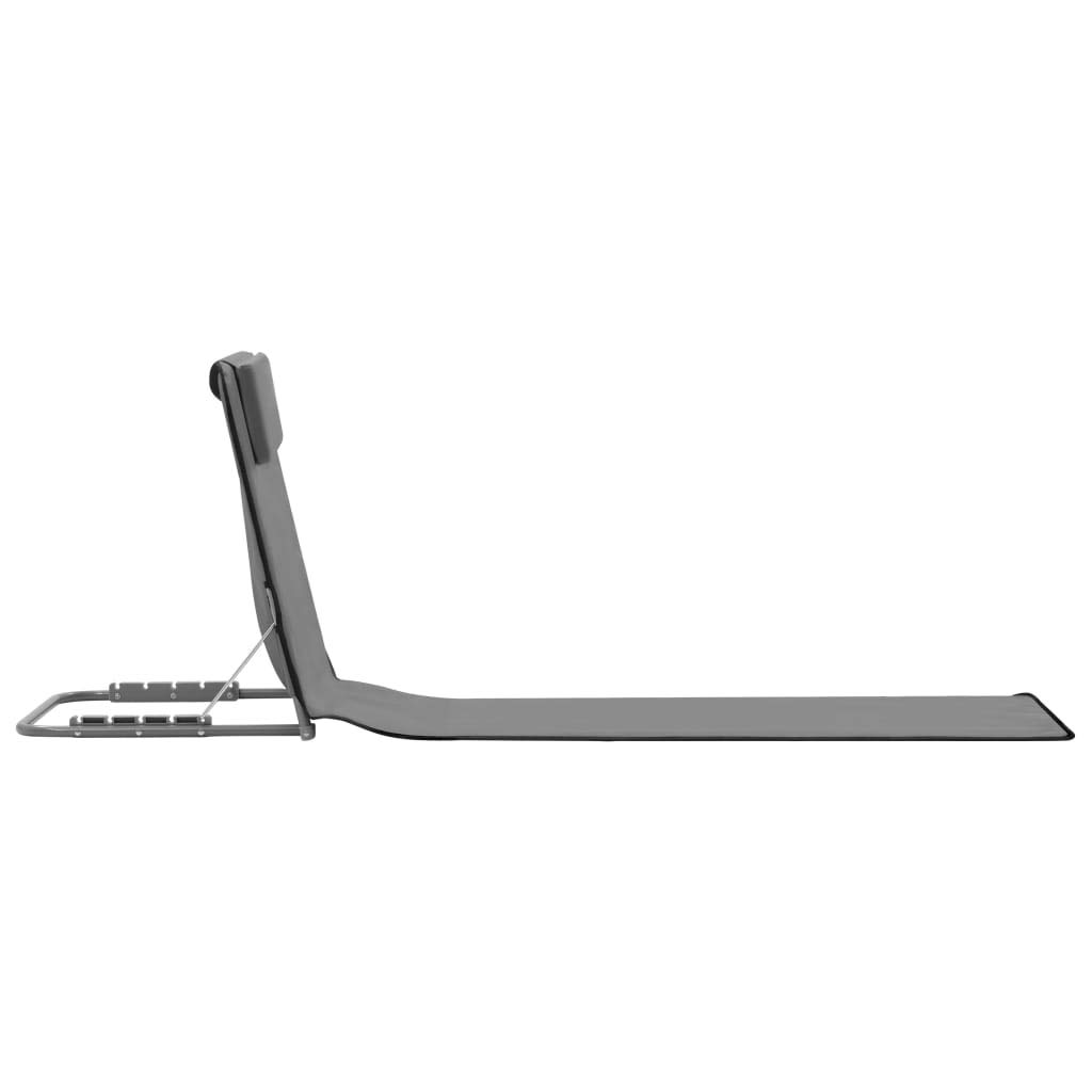 Set di 2 stuoie da spiaggia pieghevoli in acciaio e poliestere, grigio | Materassino portatile da giardino con schienale regolabile, poggiatesta e pratico vano portaoggetti.