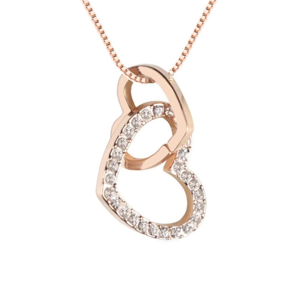 G! Necklace 'Two Hearts', adorned with sparkling crystals, Color: rose gold
