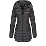 Damen Winter Daunen Duffle Coat Lange Kapuzenjacke Parka Puffer Jacke mit Kapuze, schwarz, Medium