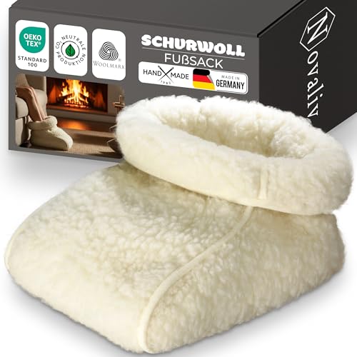 Novaliv Schurwoll-Fußsack 1er Set Fußwärmer ohne Strom aus 100% Schafwolle für Erwachsene kuscheliger Fußsack gegen kalte Füße auf Sofa Couch Wohnmobil und im Homeoffice im Winter